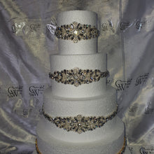 Load image into Gallery viewer, CAKE BROOCH crystal rhinestone &amp; pearl cake decoration 1 yard - Silver or Gold by Crystal Wedding UK
