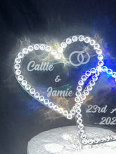Load image into Gallery viewer, Personalised Crystal heart Cake topper 6&#39;&#39; [ Entwined hearts - personalised cake topper [ bling cake topper [ rhinestone cake topper
