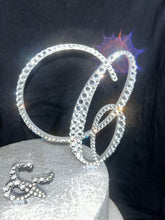 Load image into Gallery viewer, Wedding Cake topper 3 pcs set&#39;&#39; Any Letter monogram custom cake topper, 5&quot; main letter+ 2&quot; &amp; - bling cake topper, rhinestone cake topper
