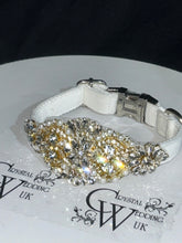 Load image into Gallery viewer, Personalised Luxury Velvet Dog Collar: Silver Rhinestones &amp; Pearls, Wedding Pet Collar
