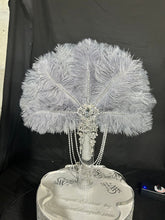 Load image into Gallery viewer, Grey Ostrich Feather Fan Bouquet, Rhinestone Bridal, 1920s Gatsby Style
