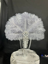 Load image into Gallery viewer, Grey Ostrich Feather Fan Bouquet, Rhinestone Bridal, 1920s Gatsby Style
