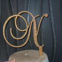 Load image into Gallery viewer, Real Crystal Letter 5&quot; cake topper. Front &amp; back both covered rhinestones,Cake Topper decor, Wedding rhinestone cake topper,any jewel letter
