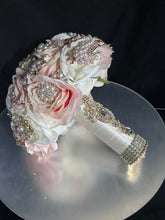 Load image into Gallery viewer, Bridal Brooch Bouquet, Vintage style, Ivory blush Wedding Bouquet, Gold Jeweled Bouquet, Brooch Bouquet, Unique, Silk Flower Bouquet,
