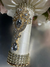 Load image into Gallery viewer, Bridal blush brooch pearl flower bouquet, rhinestone bridal flowers by crystal wedding UK

