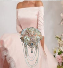 Load image into Gallery viewer, Ivory flower bouquet, rhinestone bridal flowers
