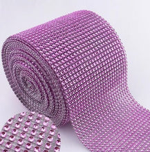 Load image into Gallery viewer, Rose pink Diamante ribbon, Crystal effect cake trim, BUY 1 GET 1 FREE diamond mesh, bling mesh 1 Meter cake trim. by Crystal wedding uk
