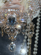 Load image into Gallery viewer, Bridal blush brooch pearl flower bouquet, rhinestone bridal flowers by crystal wedding UK
