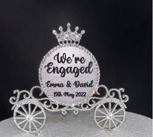 Load image into Gallery viewer, Crystal Carriage Cake topper -Swarovski crystal elements WERE ENGAGED, fairytale Princess carriage, Cake decoration by Crystal Wedding UK
