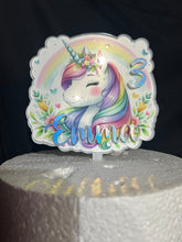 Load image into Gallery viewer, Unicorn Cake topper - Personalised - Unicorn rainbow design, Cake decoration by Crystal Wedding UK
