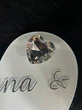 Load image into Gallery viewer, Heart Cake Topper, Wedding Cake Topper, White Acrylic Cake Topper with Personalised Names, Etched Engraved Heart Cake Topper
