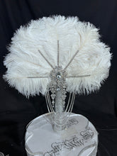 Load image into Gallery viewer, White Ostrich Feather Bridal Fan, Rhinestone Wedding Bouquet, 1920s Style
