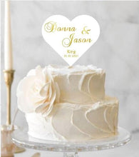 Load image into Gallery viewer, Heart Cake Topper, Wedding Cake Topper, White Acrylic Cake Topper with Personalised Names, Etched Engraved Heart Cake Topper
