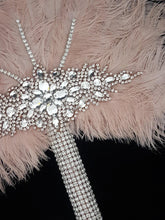 Load image into Gallery viewer, Blush pink feather fan bouquet, Great Gatsby wedding style 1920&#39;s - any colour as custom made by Crystal wedding uk
