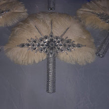 Load image into Gallery viewer, Blush pink feather fan bouquet, Great Gatsby wedding style 1920&#39;s - any colour as custom made by Crystal wedding uk
