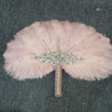 Load image into Gallery viewer, Blush pink feather fan bouquet, Great Gatsby wedding style 1920&#39;s - any colour as custom made by Crystal wedding uk
