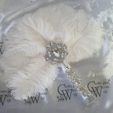 Load image into Gallery viewer, Feather Fan bouquet luxury alternative Bouquet Great Gatsby wedding style -ANY COLOUR Artificial bouquet by Crystal wedding uk
