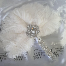 Load image into Gallery viewer, Feather Fan bouquet luxury alternative Bouquet Great Gatsby wedding style -ANY COLOUR Artificial bouquet by Crystal wedding uk
