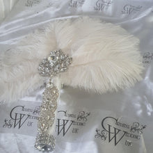 Load image into Gallery viewer, Feather Fan bouquet luxury alternative Bouquet Great Gatsby wedding style -ANY COLOUR Artificial bouquet by Crystal wedding uk
