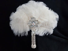 Load image into Gallery viewer, Feather Fan bouquet luxury alternative Bouquet Great Gatsby wedding style -ANY COLOUR Artificial bouquet by Crystal wedding uk

