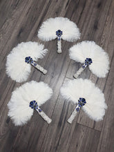 Load image into Gallery viewer, Feather Fan bouquet, custom brooch bridal fan. Great Gatsby wedding style 1920&#39;s by Crystal wedding uk
