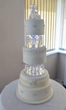 Load image into Gallery viewer, Crystal Chandelier LED Wedding Cake Tiers, CAKE Separator Set of 2, cake dividers, glass crystal drapes, 8"+ 10" x 3" depth
