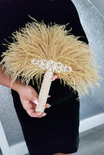 Load image into Gallery viewer, Feather Fan bouquet luxury alternative Bouquet Great Gatsby wedding style -ANY COLOUR Artificial bouquet by Crystal wedding uk
