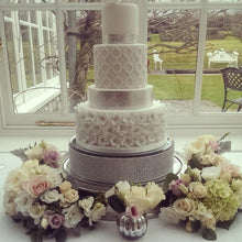 Load image into Gallery viewer, Diamante Crystal effect cake stand mirror top by Crystal wedding uk
