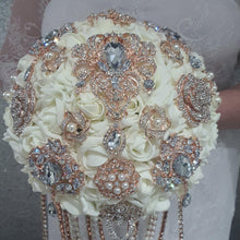 Load image into Gallery viewer, Crystal Brooch and Pearl drape bouquet by Crystal wedding uk

