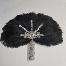 Load image into Gallery viewer, Feather wedding Fan gold Ostrich feather Gatsby fan 1920's bouquet by Crystal wedding uk
