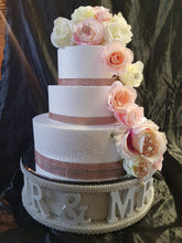 Load image into Gallery viewer, Mr &amp; Mrs cake stand-Pearl and REAL CRYSTAL stones. wedding cake stand + lights + personalised by Crystal wedding uk
