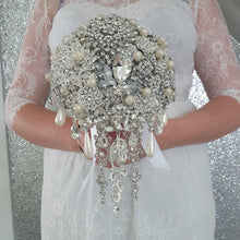 Load image into Gallery viewer, Crystal cascade brooch bouquet, jewel bouquet, alternative Great Gatsby style wedding flowers. by Crystal wedding uk
