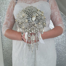 Load image into Gallery viewer, Crystal cascade brooch bouquet, jewel bouquet, alternative Great Gatsby style wedding flowers. by Crystal wedding uk
