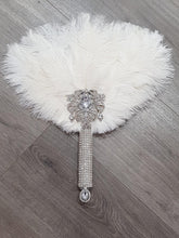 Load image into Gallery viewer, Ostrich Feather Fan, silver bouquet. luxury Bridal Ostrich Feather Fan, Bridal Bouquet, Great Gatsby wedding style. Any colour
