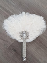 Load image into Gallery viewer, Ostrich Feather Fan, silver bouquet. luxury Bridal Ostrich Feather Fan, Bridal Bouquet, Great Gatsby wedding style. Any colour

