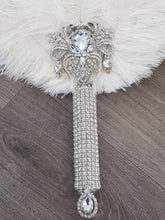 Load image into Gallery viewer, Ostrich Feather Fan, silver bouquet. luxury Bridal Ostrich Feather Fan, Bridal Bouquet, Great Gatsby wedding style. Any colour
