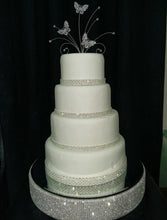 Load image into Gallery viewer, Crystal Rhinestone cake stand, diamante cake base, mirror top + 3 meters of matching cake trim by Crystal wedding uk
