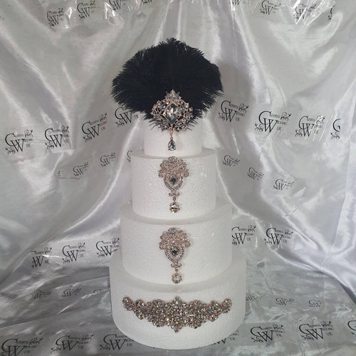Feather cake topper ,1920's rhinestone topper The Great Gatsby rhinestone brooch, by Crystal wedding uk
