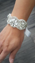 Load image into Gallery viewer, Wedding Cuff Bracelet Great Gatsby Vintage Glam Art Deco Crystal rhinestone bridesmaid flower girl small size- by Crystal wedding uk
