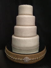 Load image into Gallery viewer, Gold Crystal Diamante rhinestone pearl belt style wedding cake stand by Crystal wedding uk
