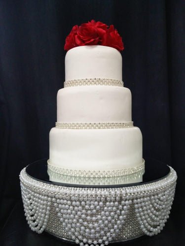 White Pearl and crystals drape design wedding cake stand - round or square all sizes by Crystal wedding uk