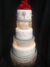 Load image into Gallery viewer, crystal cake stand , faux tiers made with acrylic beads or Real crystal beads, 3 tier wedding cake stand. by Crystal wedding uk
