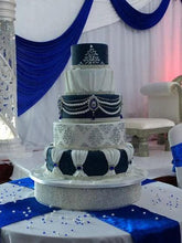Load image into Gallery viewer, wedding cake stand , Crystal &amp; Pearl cake stage. - round or square all sizes in white,black or ivory by Crystal wedding uk
