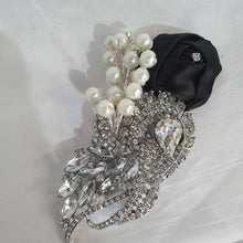 Load image into Gallery viewer, Crystal and pearl brooch bouquet with pearl &amp; rhinestone drape by Crystal wedding uk
