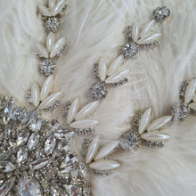 Load image into Gallery viewer, Ostrich Feather Fan bouquet with Genuine crystal detail- alternative Bouquet Great Gatsby wedding style, Artificial wedding bouquet
