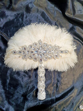Load image into Gallery viewer, Ivory Feather Fan, Brides wedding bouquet fan style 1920&#39;s event - any colour as custom made by Crystal wedding uk
