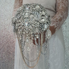 Load image into Gallery viewer, Brooch bouquet, Jewel crystal wedding bouquet. Crystal Bridal Brooch Bouquet, cascade Jewel bouquet by Crystal wedding uk
