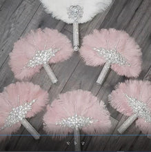 Load image into Gallery viewer, Set of 6 Feather Fan bouquets, Ostrich feathers,Great Gatsby wedding style 1920's - any colour as custom made by Crystal wedding uk
