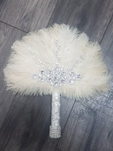 Load image into Gallery viewer, Feather Fan wedding bouquet, Off white , Ostrich feather bouquet

