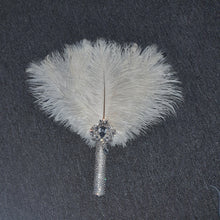 Load image into Gallery viewer, vintage style feather fan, brides wedding hand fan - any colour as custom made by Crystal wedding uk
